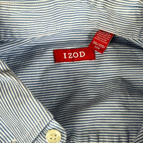 Izod Shirt Mens XXXL Blue White Pinstripe Long Sleeve Pocket Button Down - Picture 3 of 8